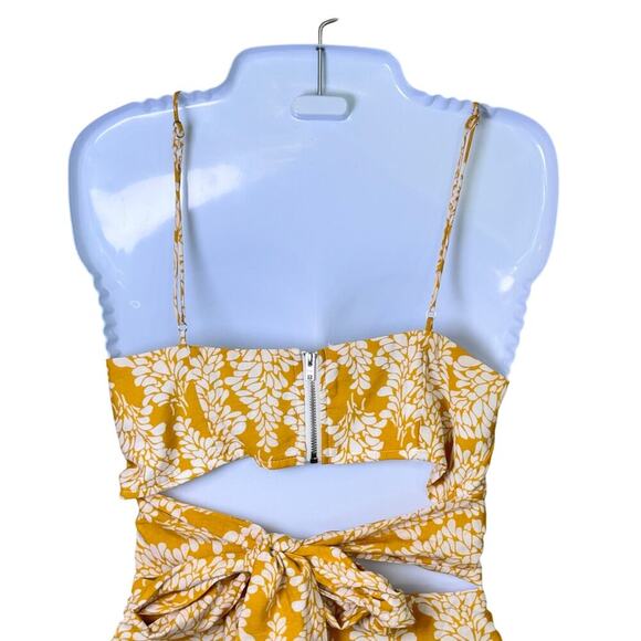 SELFIE LESLIE Linka Ruched Cropped Top / Ruffle Skirt Set Leaf Print Yellow Sz M - Picture 12 of 16